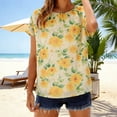 thumbnail image 2 of Mujeres Tops Casual Elegante Impresión de Gasa Reunido Escote Blusa Suave Verano Transpirable, 2 of 9