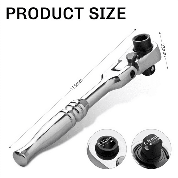 2 in 1 Round Handle Ratchet Wrench 1/4 Double Ended 72 Teeth Quick Spanner Tool Screwdriver Socket Bit DIY Repair Tool