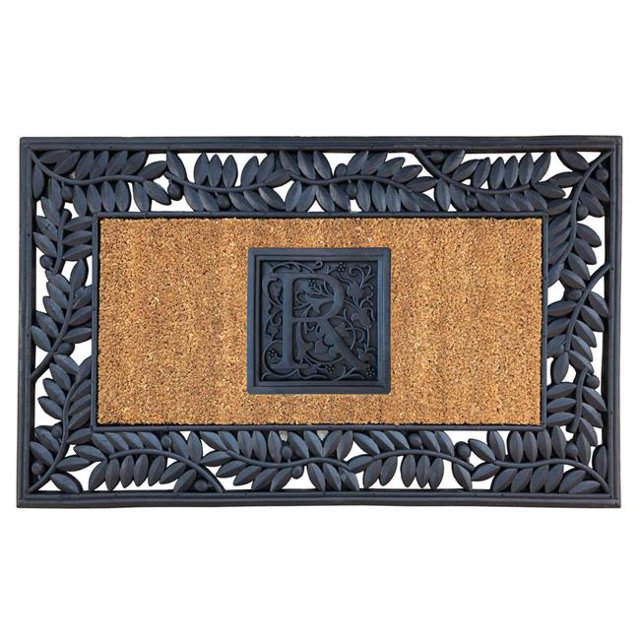 Nedia Home SOR2457 24 x 57 in. Olive Border Sentinel Door Mat, Monogrammed R - Natural Brown & Black
