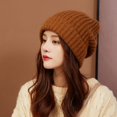 thumbnail image 2 of Cold Hat Big Head Circumference Coarse Wool Hat Women's Spring All-match Warm Loose Face Small Ear Protection Knitted Hat Tide, 2 of 6