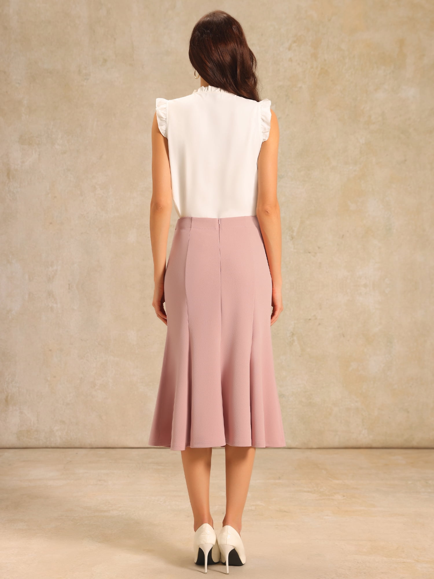 DARING DIVA Women's High Elastic Waist Fishtails Midi Skirts for Work XX-Large Pink
