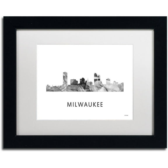 Trademark Fine Art 'Milwaukee Wisconsin Skyline WB-BW' Canvas Art by Marlene Watson, White Matte, Black Frame