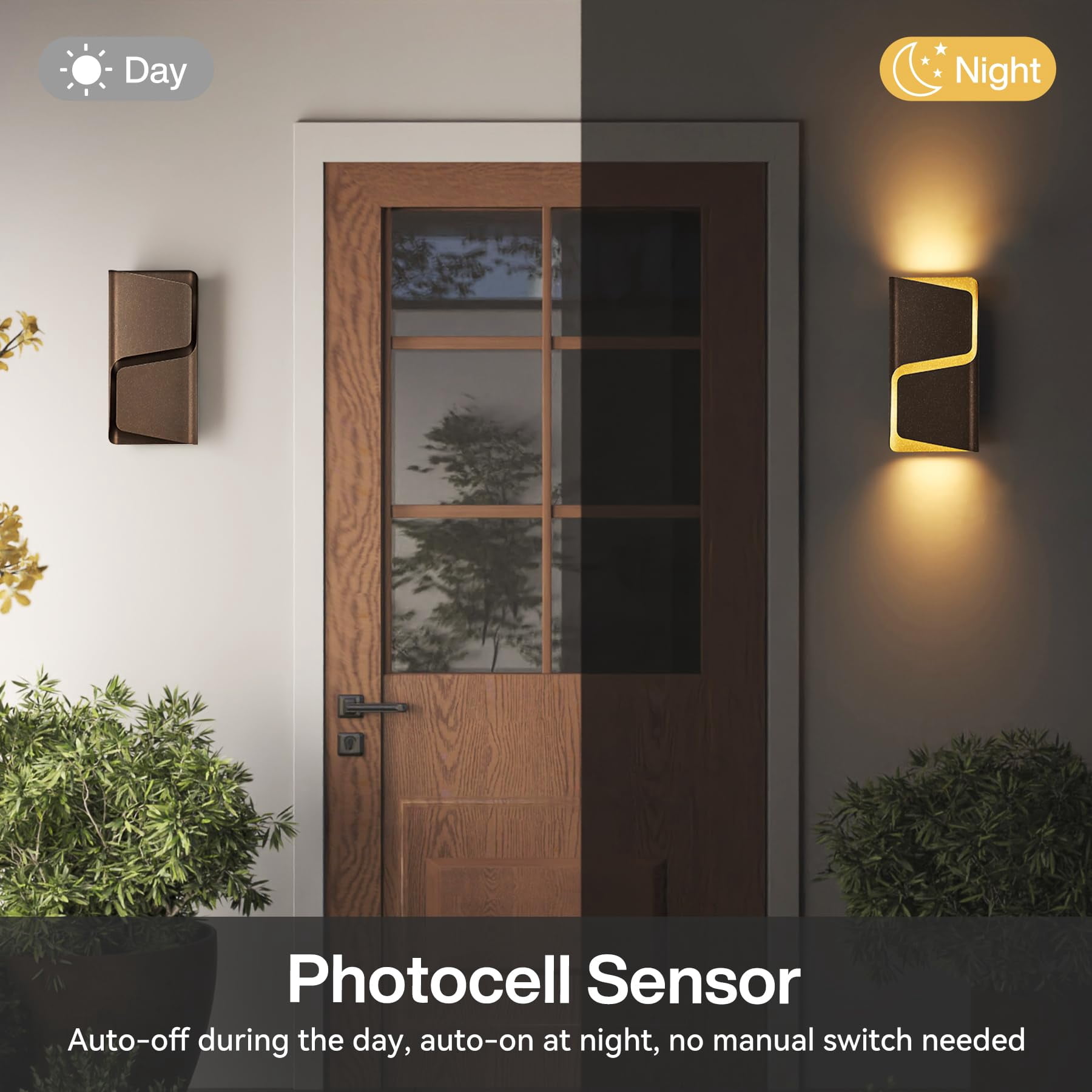 Tribesigns 2-Pack LED Outdoor Wall Lights, 11.8" Modern Wall Sconce with 3 3CCT, 10%-100% Dimmable, IP44 Waterproof, Automatic Photocell Sensor, Patio Fence Garage Decorative