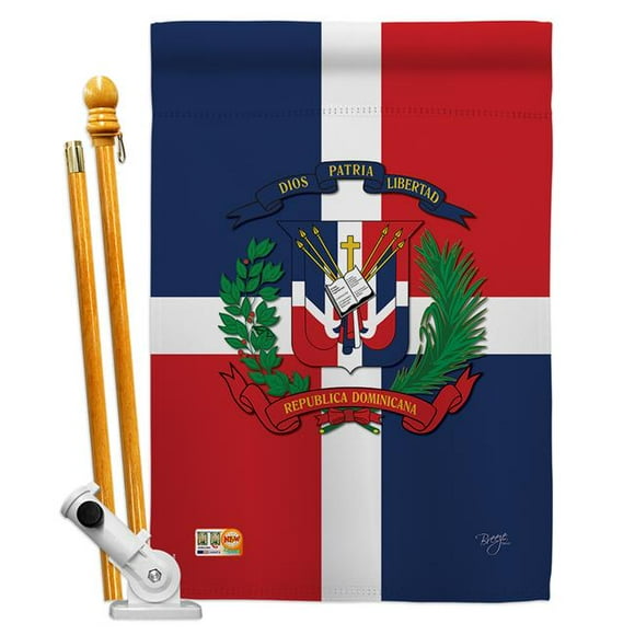 Breeze Decor BD-CY-HS-108156-IP-BO-D-US13-BD 28 x 40 in. Dominican Republic Flags of the World Nationality Impressions Decorative Vertical Double Sided House Flag Set with Pole Bracket & Hardware