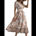 thumbnail image 2 of Vestido Informal, Fluido, con Estampado Floral Bohemio y Mangas Abullonadas para Mujer (Verano 2025) Color Naranja M, 2 of 7