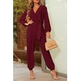 thumbnail image 5 of PRETTYGARDEN Women's Fall Jumpsuits Dressy Casual Pants Romper Spring Long Sleeve V Neck Belt Pockets One Piece Outfits, 5 of 7