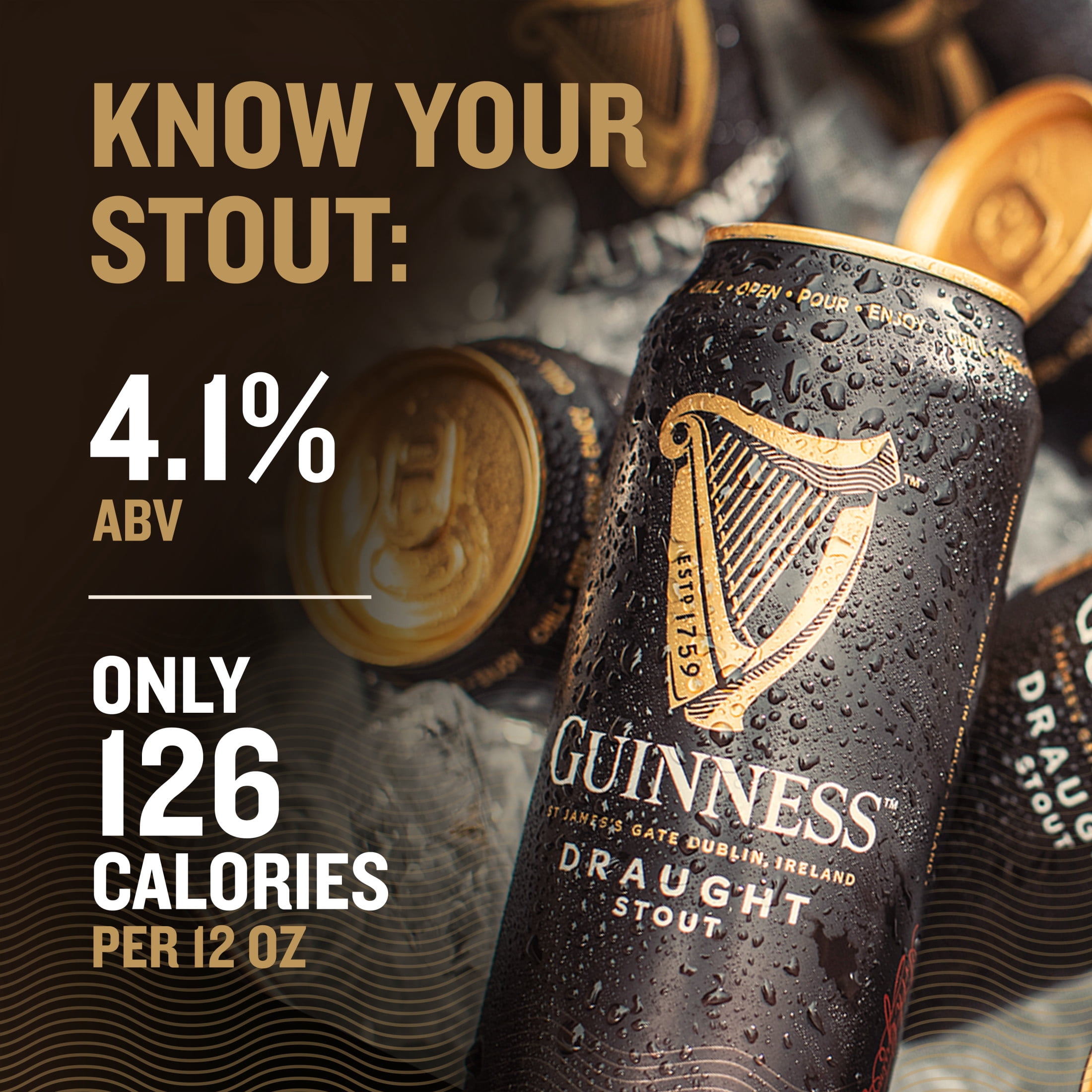Guinness Draught Stout Import Beer, 8 pack cans, 14.9 fl oz, 4.1% ABV