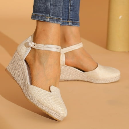 

Cathalem Women Sandals Platform Wedge Linen Sandals Fashion Versatile Braided Buckle Breathable Neon Shoes for Women Sandals Beige 7.5