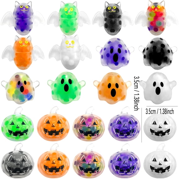 FufuCrick Squishy, 10-Pack 1.38 Inch Ghost Bat Pumpkin Fidget Toys for Halloween Decor, Office Desk Companion Pumpkin Stress Balls for Halloween Party Favors
