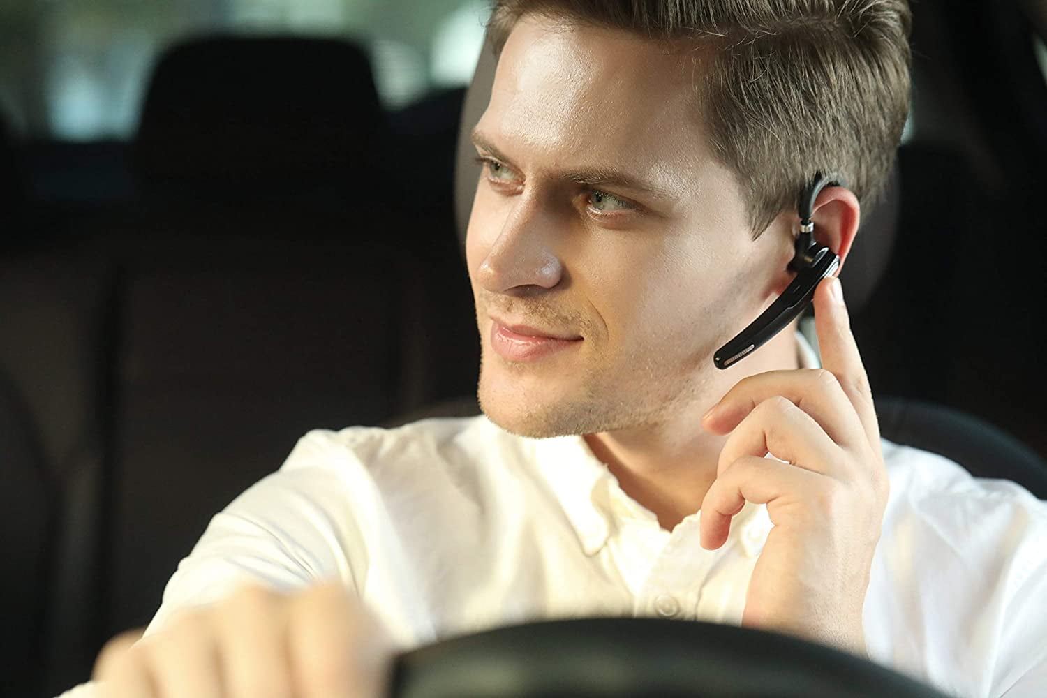 Bluetooth Headset, Wireless Bluetooth Earpiece V5.0 Hands-Free Earphones with Built-in Mic for Driving/Business/Office, Compatible with iPhone and Android (Black)