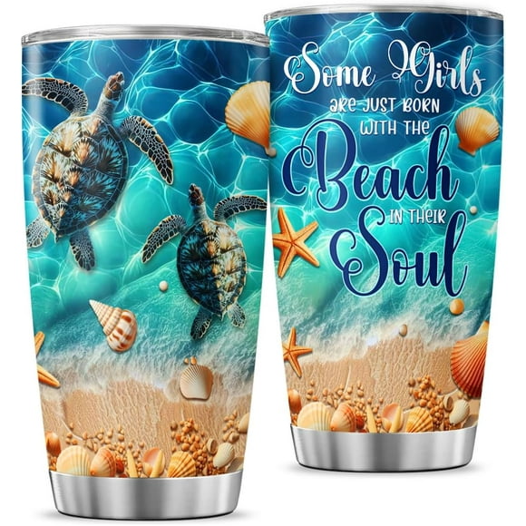 TRAHOO-Women Straws Tumblers For Summer Sea Turtle, Beach Gifts, Tumbler 20 Oz With Lid And Straw, Some Girls Beach Souls