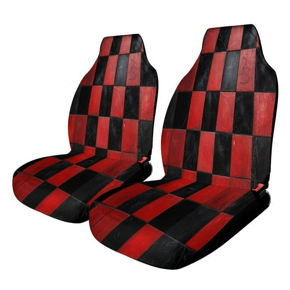 Red Black Checkerboard Pattern Set of 2 Car Seat Covers Seat for Carseats Front Seat Auto Car Interior Accessories Universal 2 Piece