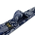thumbnail image 4 of Ties for Men Necktie Paisley Navy Blue Silver Woven for Wedding Party Satin Extra Long 63", 4 of 5
