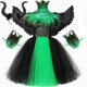 thumbnail image 3 of Disfraz de bruja de Halloween para niñas, reina malvada, Malefice, disfraz de cosplay, vestido con tutú, capa de plumas, disfraz de carnaval para niños, 3 of 5