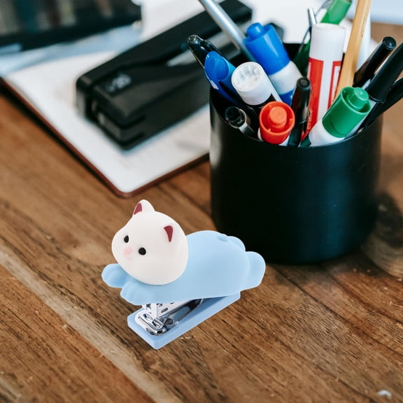 WEUVEB Adorable Blue Silicone Desktop Stapler - Portable, Soft PVC, Unique Desk Decoration
