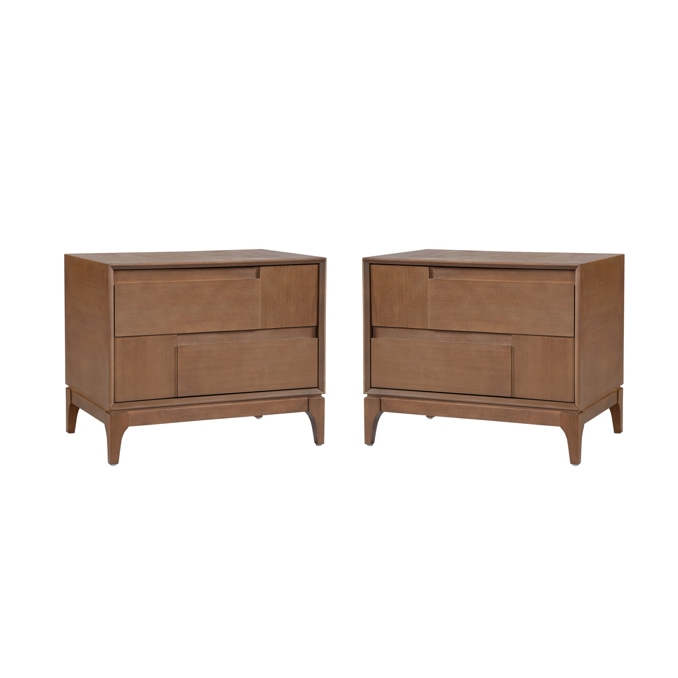 Christopher Knight Home Modern Mid-Century Nightstand with 2 Drawers, Unique Geometric Design, Brown, Set of 2