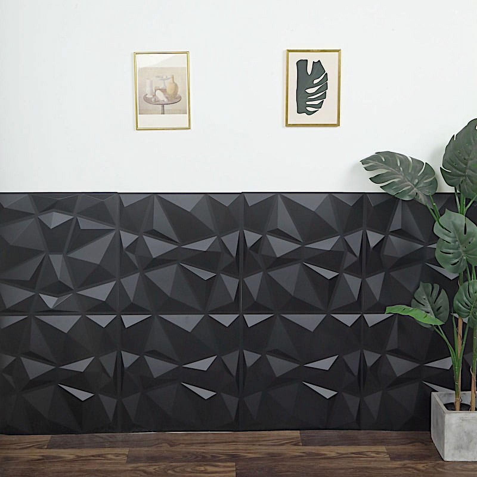 BalsaCircle 12 Matte Black 20x20" Square 3D Diamond Textured PVC Stick On Wall Panels Party Events Home Decorations
