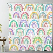 HVEST Boho Rainbow Shower Curtain Decor, Abstract Geometric Pattern Colorful Cute Kids Shower Curtain for Bathroom 69X70 inch Polyester Fabric Bathroom Decoration Bath Curtains Hooks Included