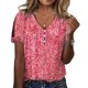 thumbnail image 1 of Camiseta de verano para mujer con hombros descubiertos y manga corta con estampado floral y cuello en V con botones para mujer Rojo XXL, 1 of 5