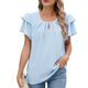 thumbnail image 1 of Blusas de Verano para Mujer, con Volantes, Corta, Cuello Redondo, Informales, Plisadas Al Frente, Básicas. Azul S, 1 of 9