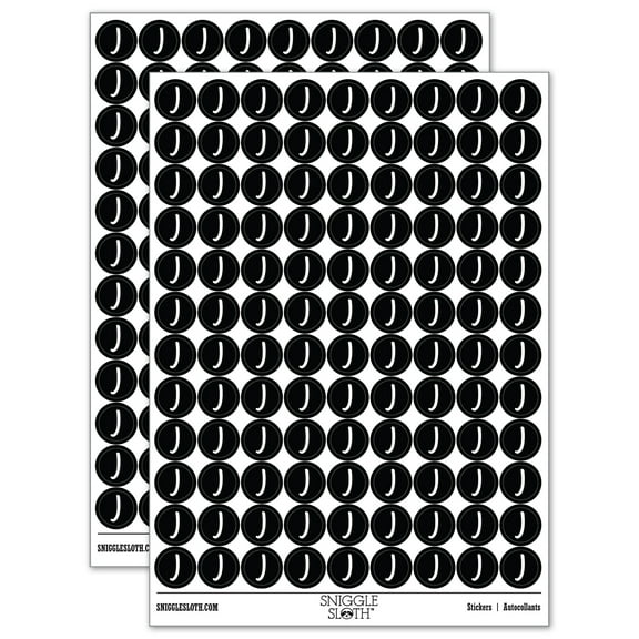 Letter J Uppercase Felt Marker Font 200  Round Stickers - Black - Gloss Finish - 0.50" Size