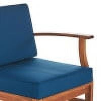 Bodhi Outdoor 8 Seater Acacia Wood Sectional Sofa and Table Set with Cushions, Teak, Blue