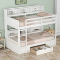 thumbnail image 3 of Solid Wood Twin-Over-Twin Bunk Bed with Storage and Guard Rail, Full over Full Bunk Bed with Built-in Shelves Beside both Upper and Down Bed and Storage Drawer for Teens(White), 3 of 8