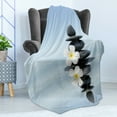 thumbnail image 4 of Spa Soft Flannel Fleece Throw Blanket, Hot Massage Stones with Frangipani Plumera Reflection on the Waters, Cozy Plush for Indoor and Outdoor Use, 50" x 60", Pale Blue and Grey, by Ambesonne, 4 of 5