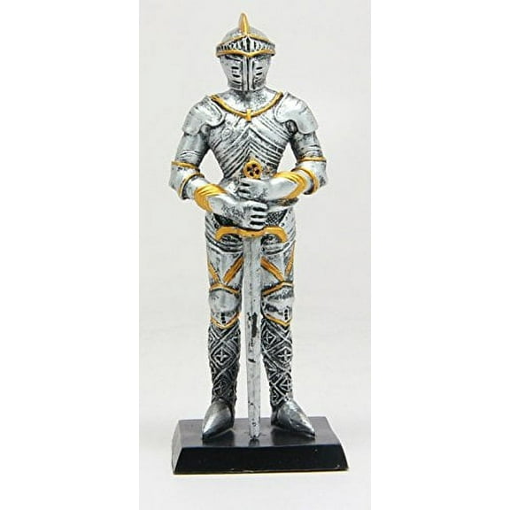 4 Inch Standing Medieval Knight with Sword Resin Statue Figurine