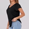 thumbnail image 4 of Mgmyaa Womens V-Neck T Shirts Cap Pleated Short Sleeve Basic Tees Lightweight Summer Tops, 4 of 8