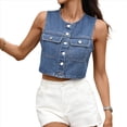 thumbnail image 1 of Chalecos Vaqueros para Mujer, Top Corto de Mezclilla, Chaleco con Botones, Camisetas Sin Mangas, Chaqueta Informal de Moda Sin Mangas Azul XL, 1 of 10