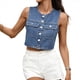thumbnail image 1 of Chalecos Vaqueros para Mujer, Top Corto de Mezclilla, Chaleco con Botones, Camisetas Sin Mangas, Chaqueta Informal de Moda Sin Mangas Azul L, 1 of 10