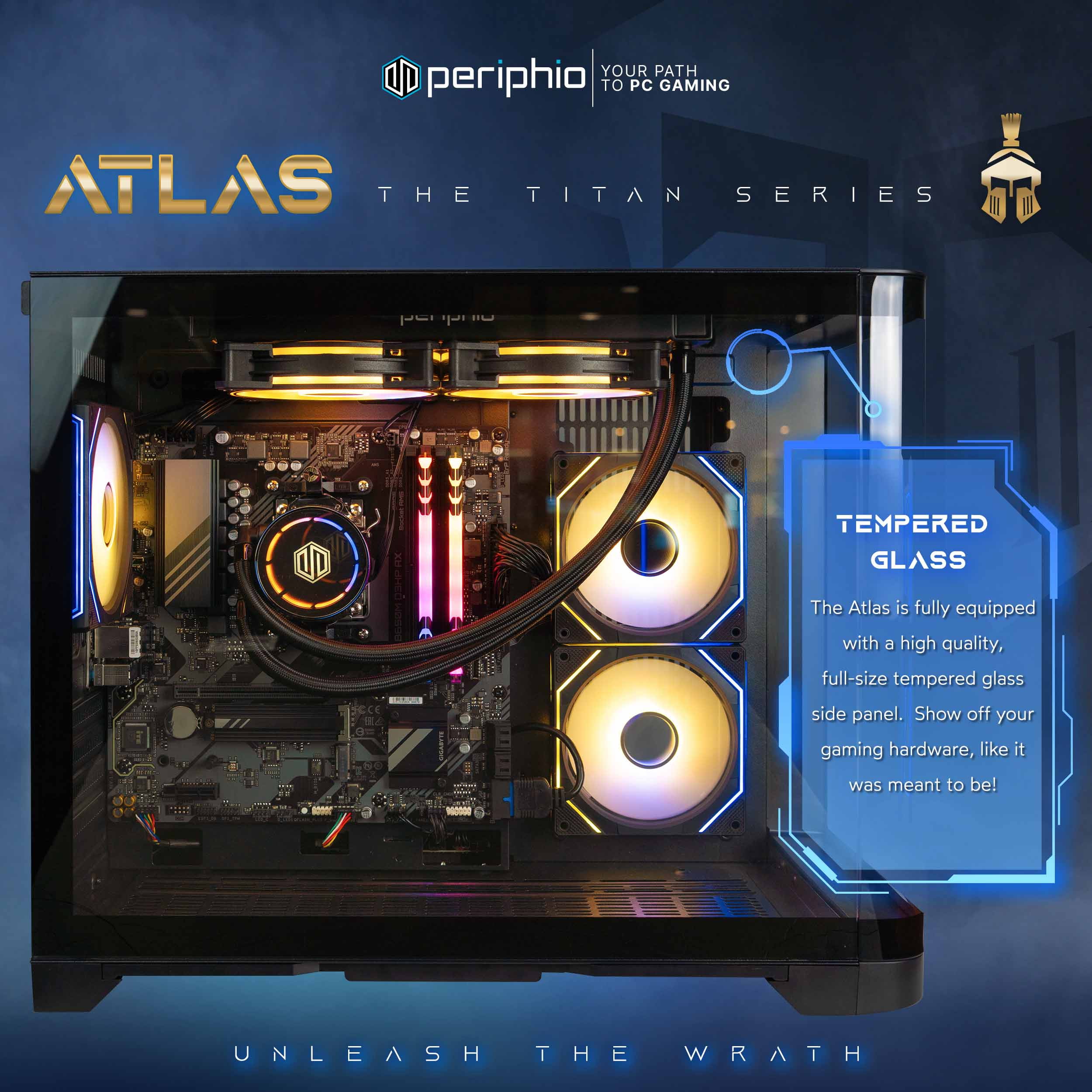 Periphio Atlas AMD Gaming PC, Liquid Cooled Ryzen 7 5700G (4.6GHz Turbo), Radeon RX Vega 8 Graphics (Gaming Optimized), 32GB RAM, 1TB SSD, Windows 11 Desktop Computer, WiFi + Bluetooth, 1080p Gaming