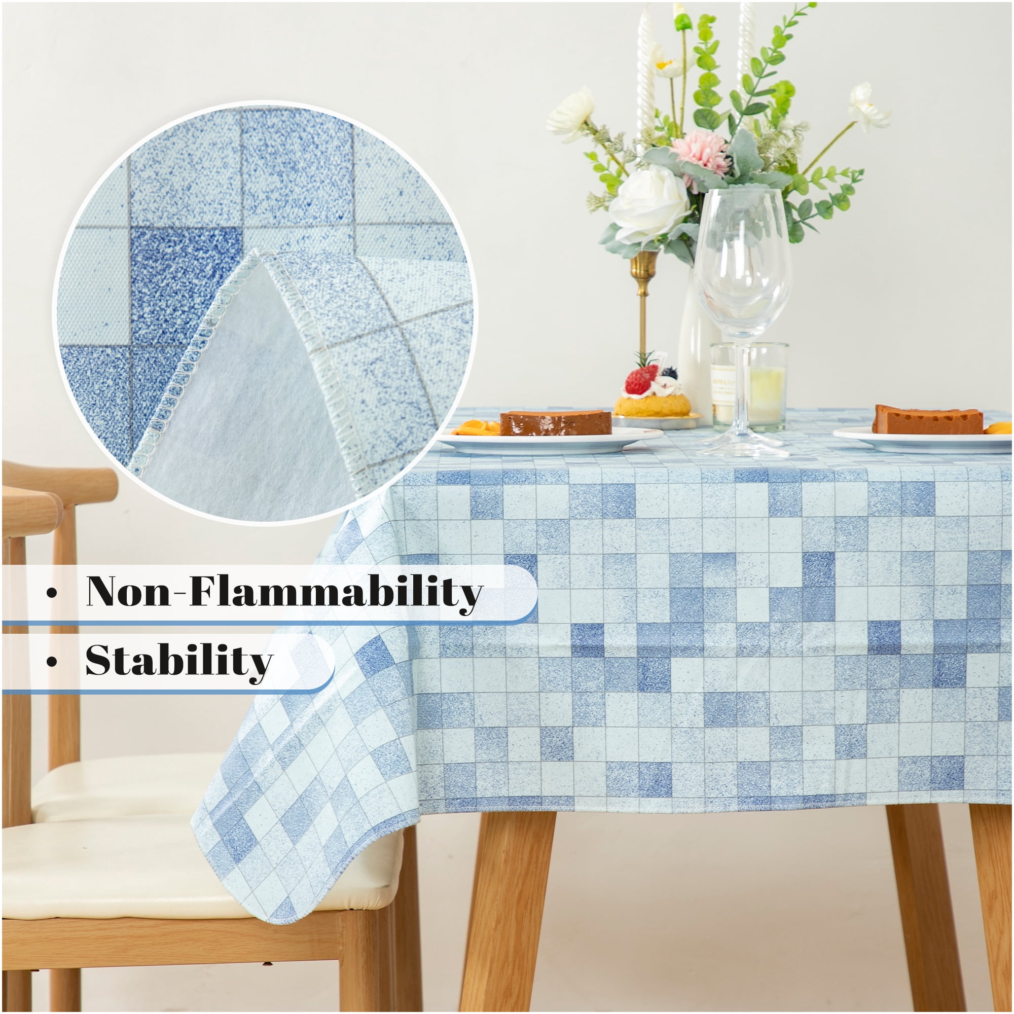 Buffalo Plaid Tablecloth 52x70 inch Plastic Checkered Vinyl Tablecloth with Flannel Backing Party Table Cloth 100% Oilcloth Waterproof Tablecloth