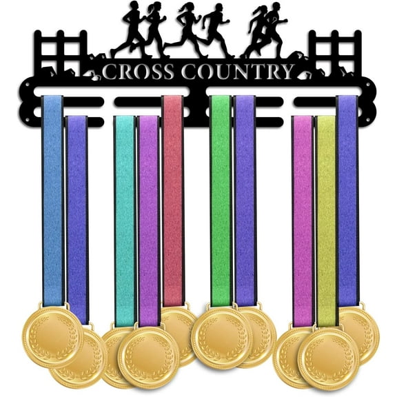 Cross Country Theme Iron Medal Hanger Holder Display Wall Rack with Screws Human Pattern 150x400mm