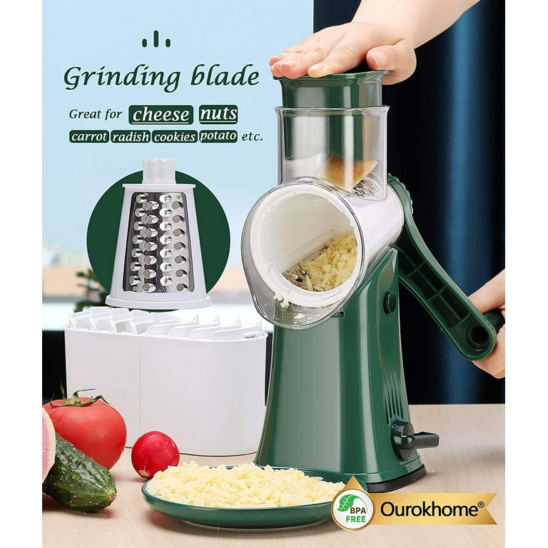 Ourokhome Manual Cheese Rotary Grater - round Mandoline Slicer Shredder  with 3 I