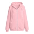 thumbnail image 3 of lcziwo Womens Full Zip Hoodies Athletic Trendy Long Sleeve Jacket with Pockets Solid Color Drawstring Hoodies Fall Winter 2026 Pink,L, 3 of 8