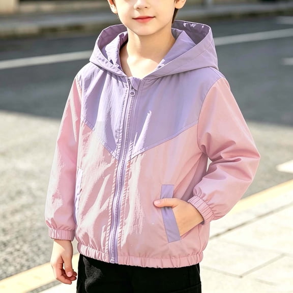 SDNall Boys Casual Hooded Jacket, Toddler Color Block Lightweight Outerwear, Fall Winter Everyday Casual Full Zip Up Side Hand Pockets Coat 1-9 Years