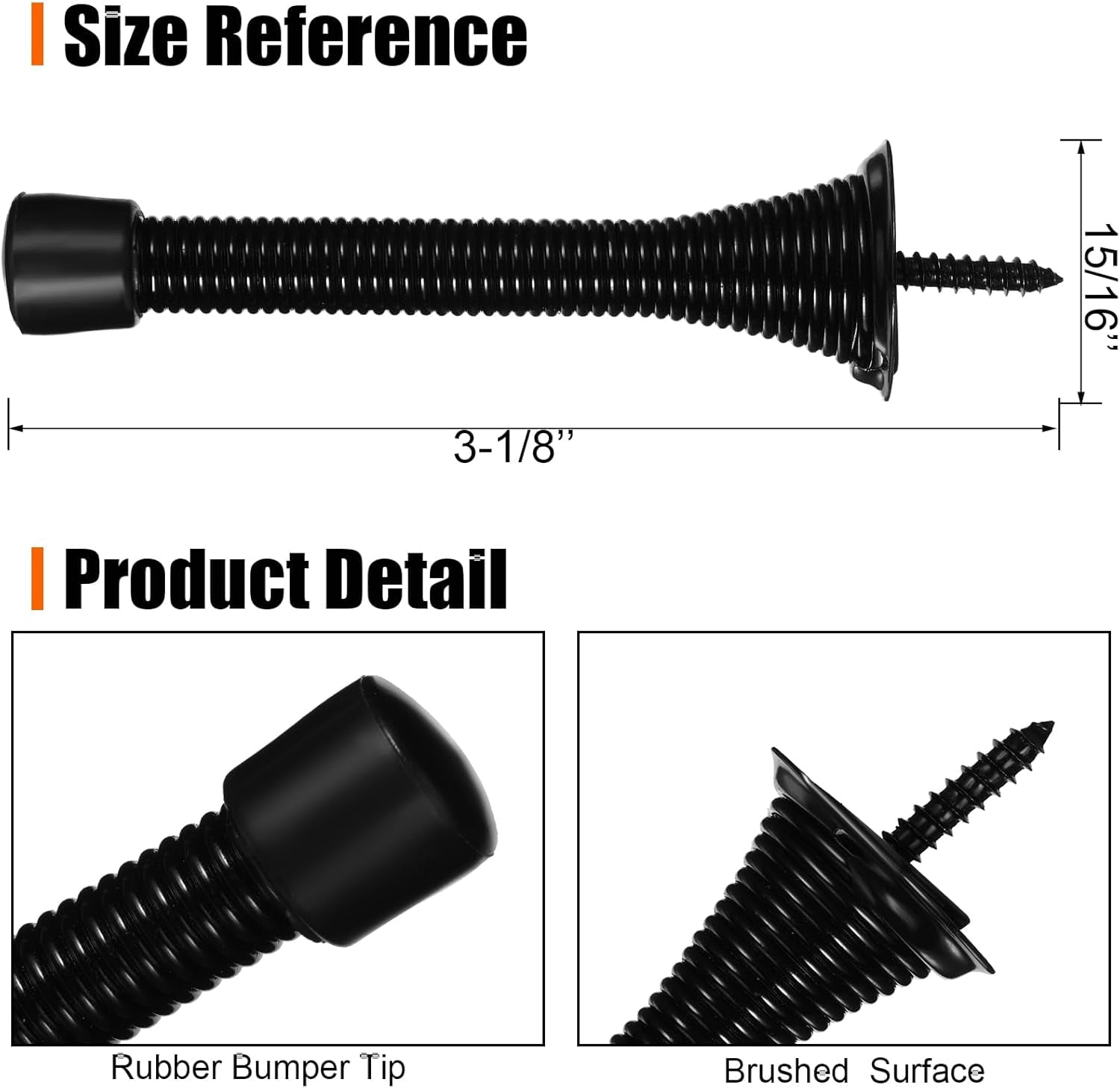 36 Pieces Spring Door Stopper with Rubber Bumper Flexible Spring Heavy Duty Wall Door Stop for Home Offices Schools(Matte Black)