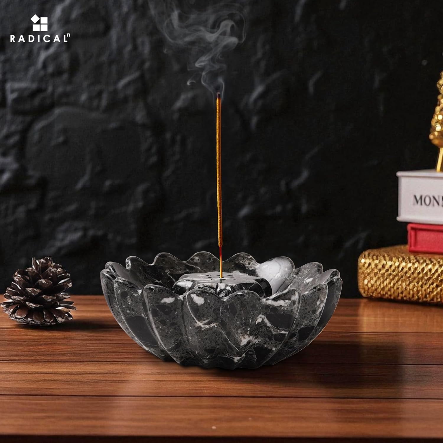 Radicaln Marble Incense Holder 5.5 inches Black Handmade Incense Stick Holder for Living Room Décor, Ideal Incense Holder Marble Ashtray and Palo Santo Holder for Home Décor