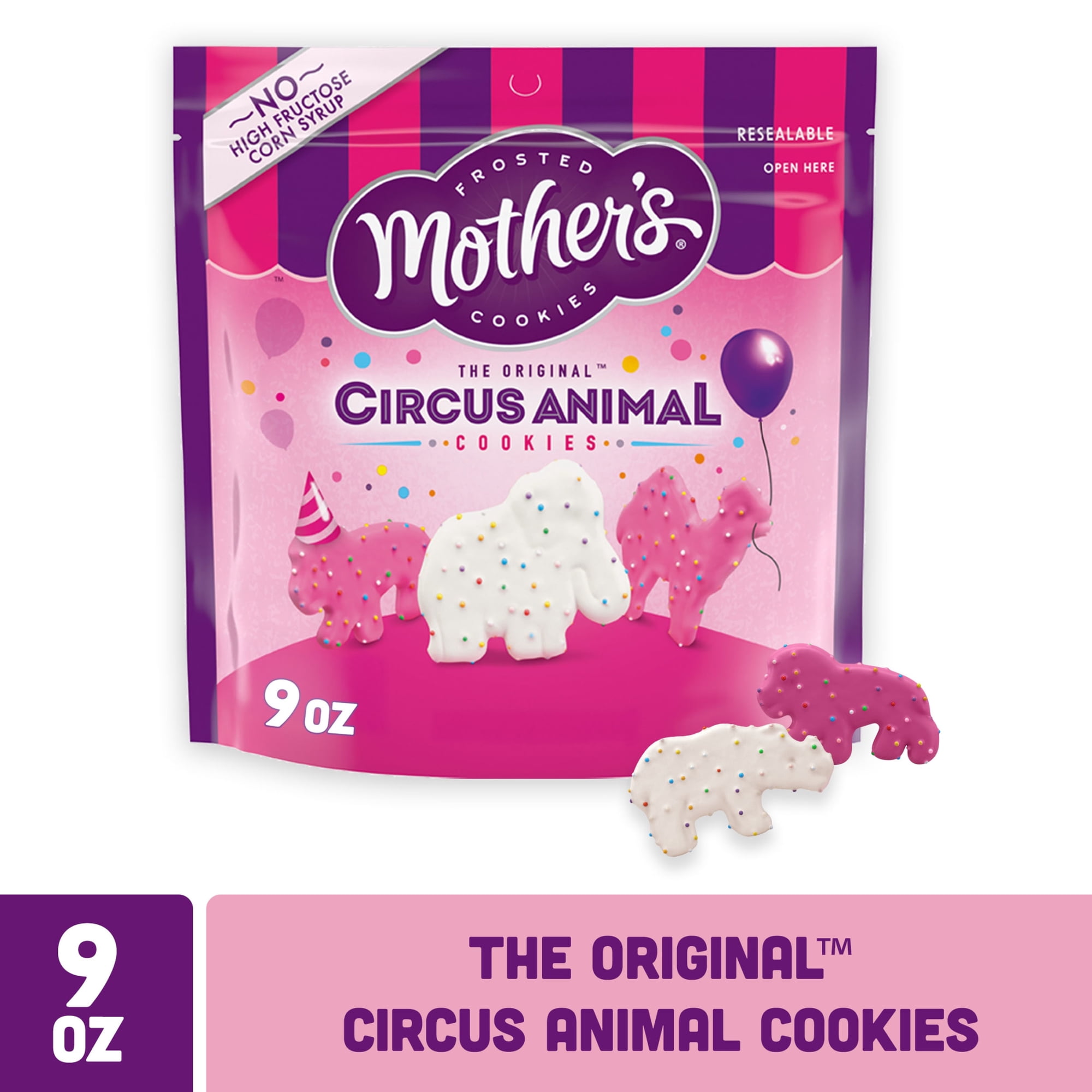 Mother's Original Circus Animal , Frosted Animal Cookies with Rainbow Sprinkles, Resealable Bag, 9 oz