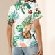 thumbnail image 3 of Camisa de manga corta con cuello vuelto para mujer, blusa informal elegante con botones y estampado floral para fiesta en la playa, verde, L, 3 of 5