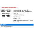 thumbnail image 2 of Front Brake Pad and Rotor Kit - Compatible with 2007 - 2009 Hyundai Santa Fe 2008, 2 of 2