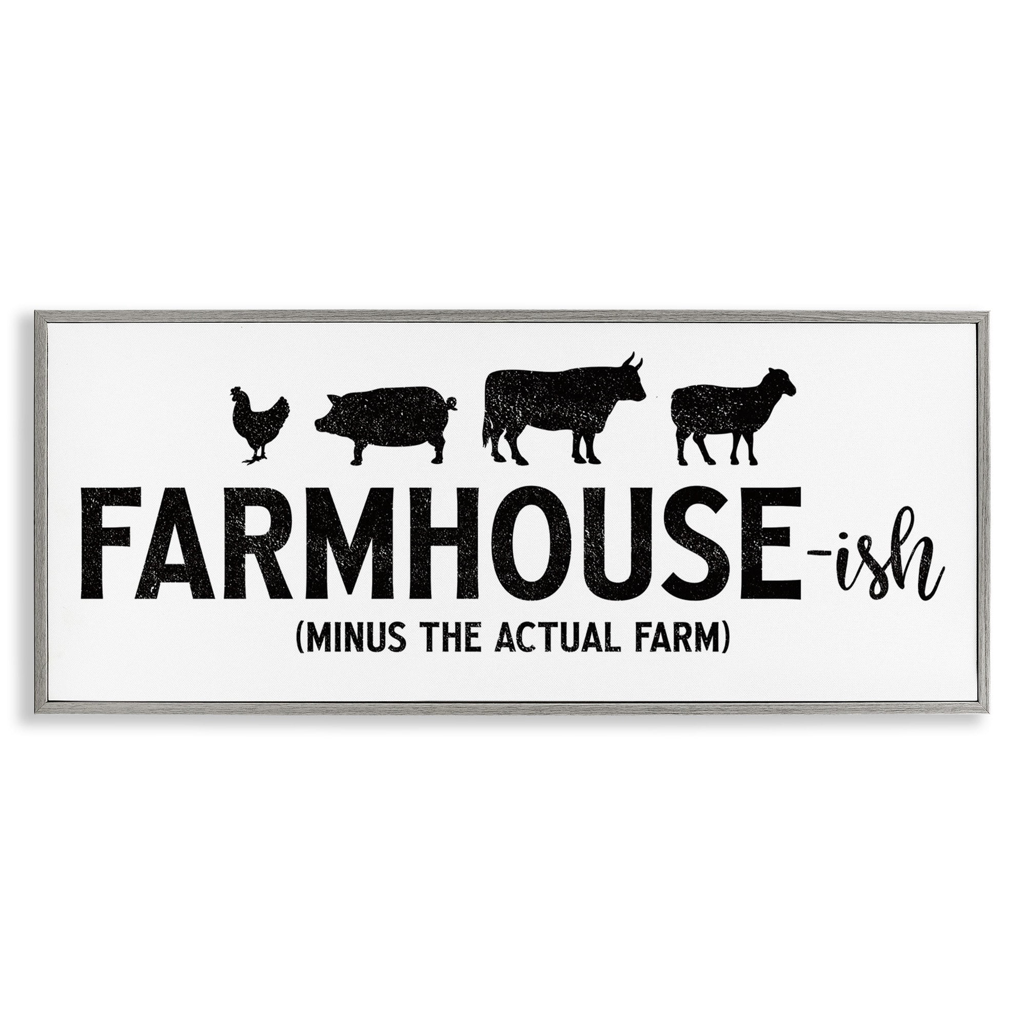 Stupell Industries Farmhouse-ish Minus the Actual Farm Humor Funny Country Farmhouse Painting Gray Framed Art Print Wall Art, 13 x 30, Design by JJ Design House LLC