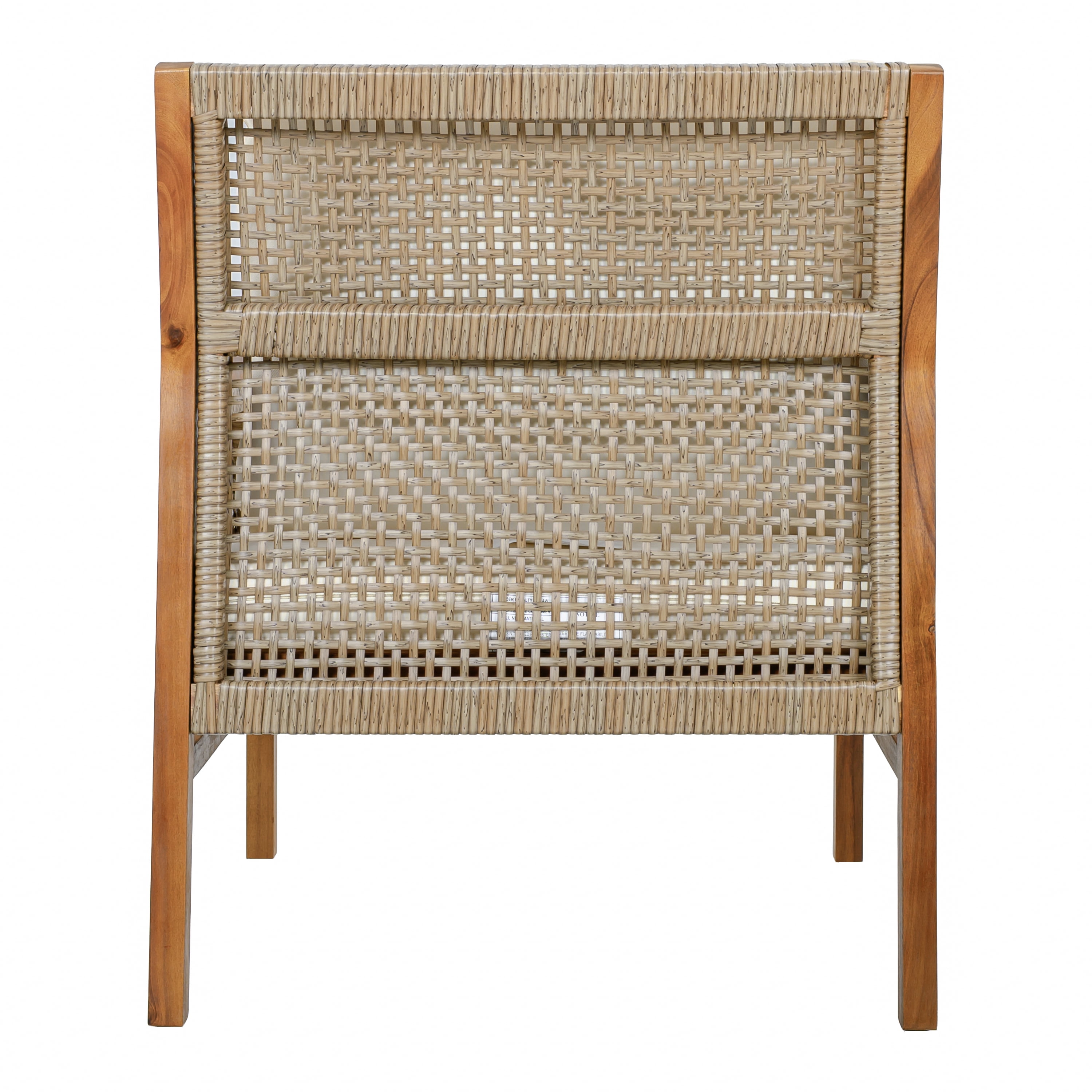 Outdoor Patio Club Chair with Acacia Wood and Hand-Woven Flat Wicker, Deep Seating Armchair and Garden Chair with Soft Cushions for Backyard Balcony, Teak and Cream