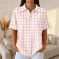 thumbnail image 3 of Plaid Polo Shirts for Women Waffle Button Collared Summer Short Sleeve Tops Lightweight Work Golf Shirt Womens Blouses Pink 3XL, 3 of 8