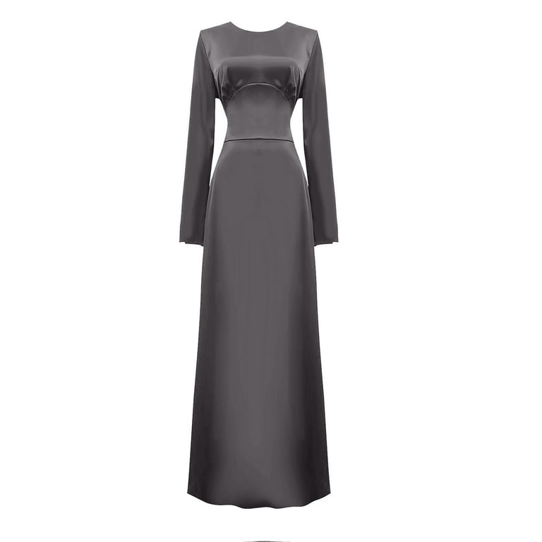 Mrat Womens Elegant Satin Party Dresses Bell Long Sleeve Cocktail Maxi Dress  High Waisted Formal Party Evening Gowns S-192 Gray S - Walmart.com