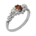 thumbnail image 1 of LBG British Made 18k White Gold Natural Garnet & Cultured Pearl Womens Promise Ring - 33 size options - Size 9.5, 1 of 9