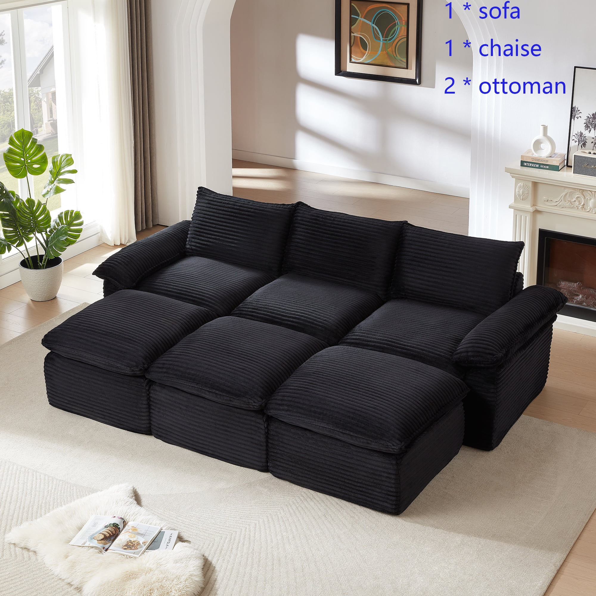 Miniyam 30.7" * 70"* 35.43" Corduroy Chaise for Sectional Sofa, Can be Freely Combined, Black