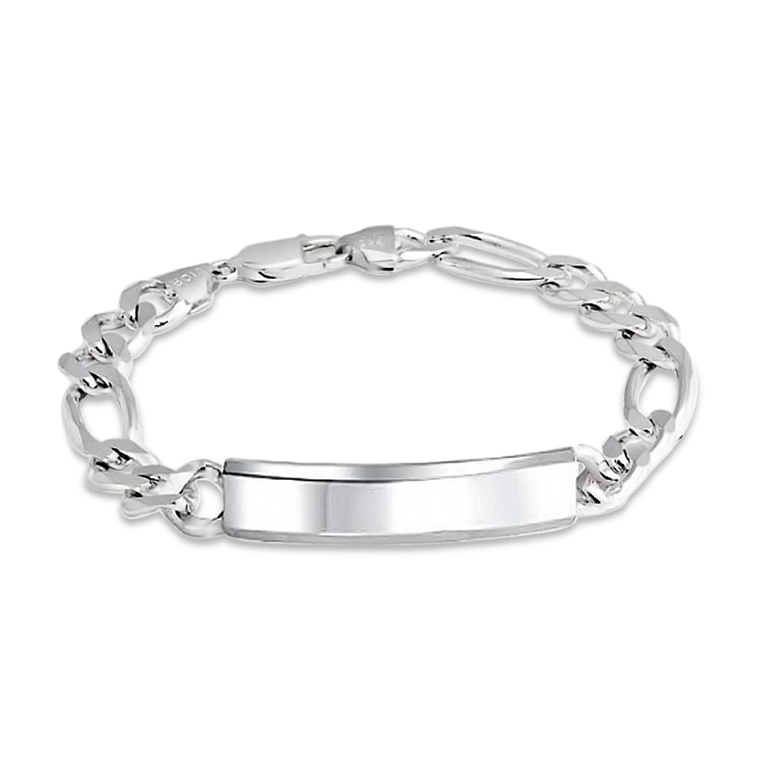 925 Sterling Silver 9mm Figaro ID Chain Bracelet